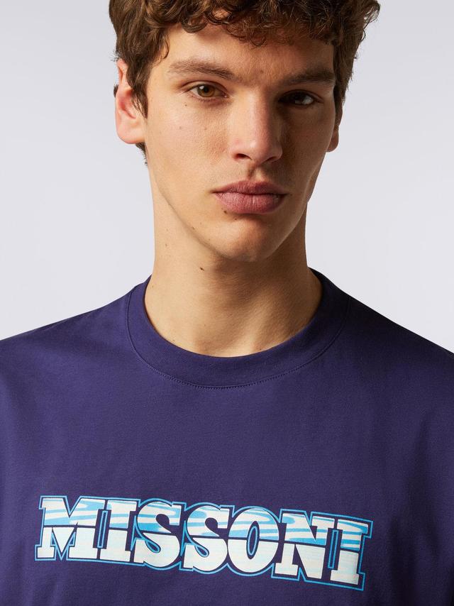 Logo print cotton jersey crew-neck T-shirt Blue | Missoni Product Image