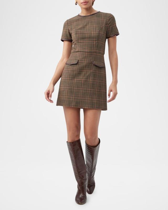 Adisa Plaid Faux Leather Trim Mini Dress Product Image