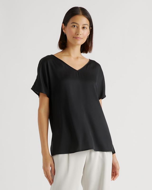 Washable Stretch Silk Reversible V-Neck Blouse Product Image