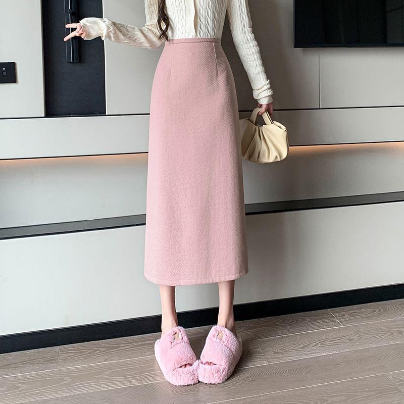 High Rise Plain Slit Midi H-Line Skirt Product Image