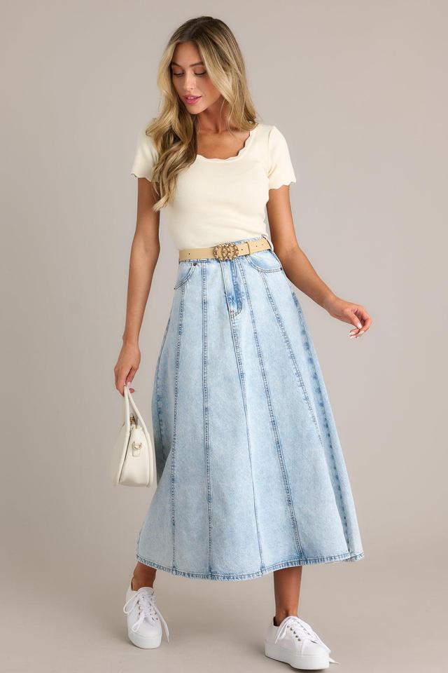 Rustic Dream 100% Cotton Light Wash Denim Maxi Skirt Product Image