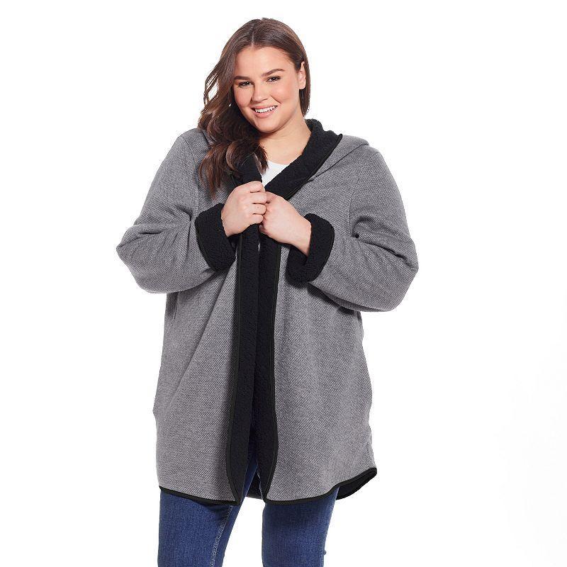 Womens Weathercast Open-Front Reversible Jacket Grey Black Product Image