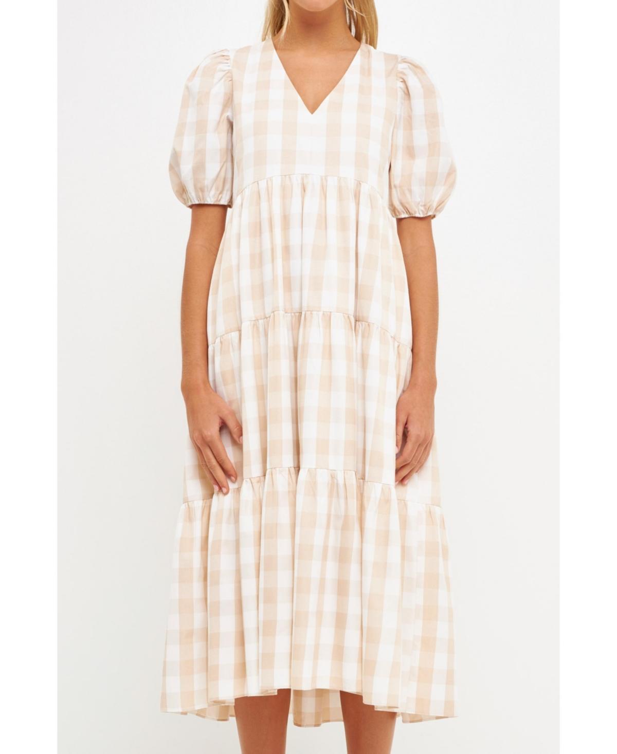 English Factory Womens Gingham Puff Sleeve Tiered Midi Product Image