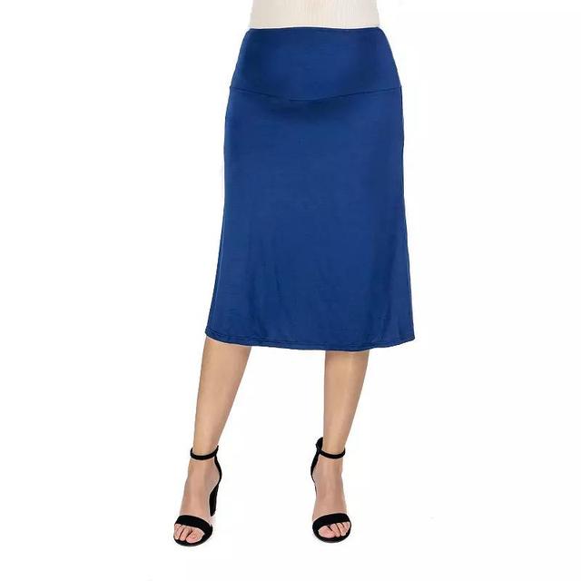 Womens 24Seven Comfort Apparel Solid A-Line Midi Skirt Blue Product Image