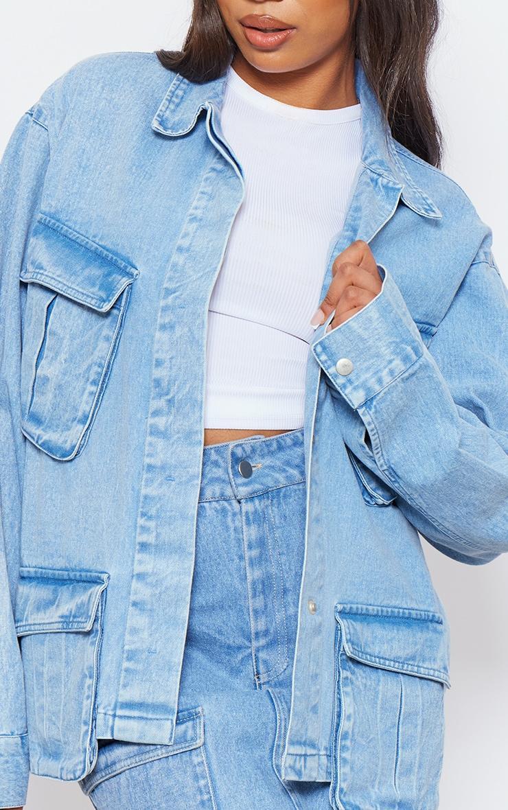 Tall Washed Blue Pocket Detail Oversized Denim Jacket Product Image