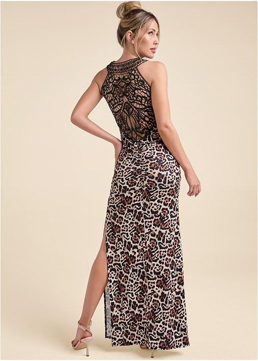 Crochet Back Leopard Dress Product Image