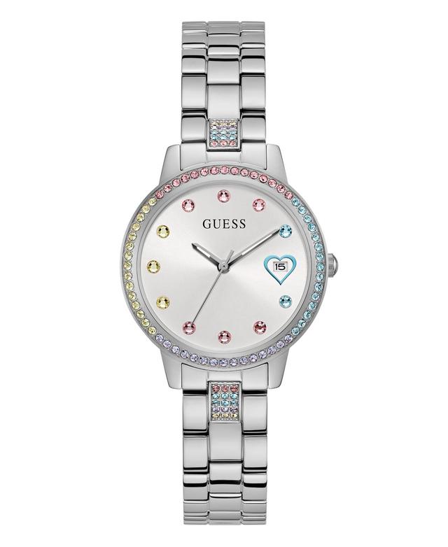 Guess Womens Date Silver-Tone Stainless Steel Watch 34mm - Silver-Tone Product Image