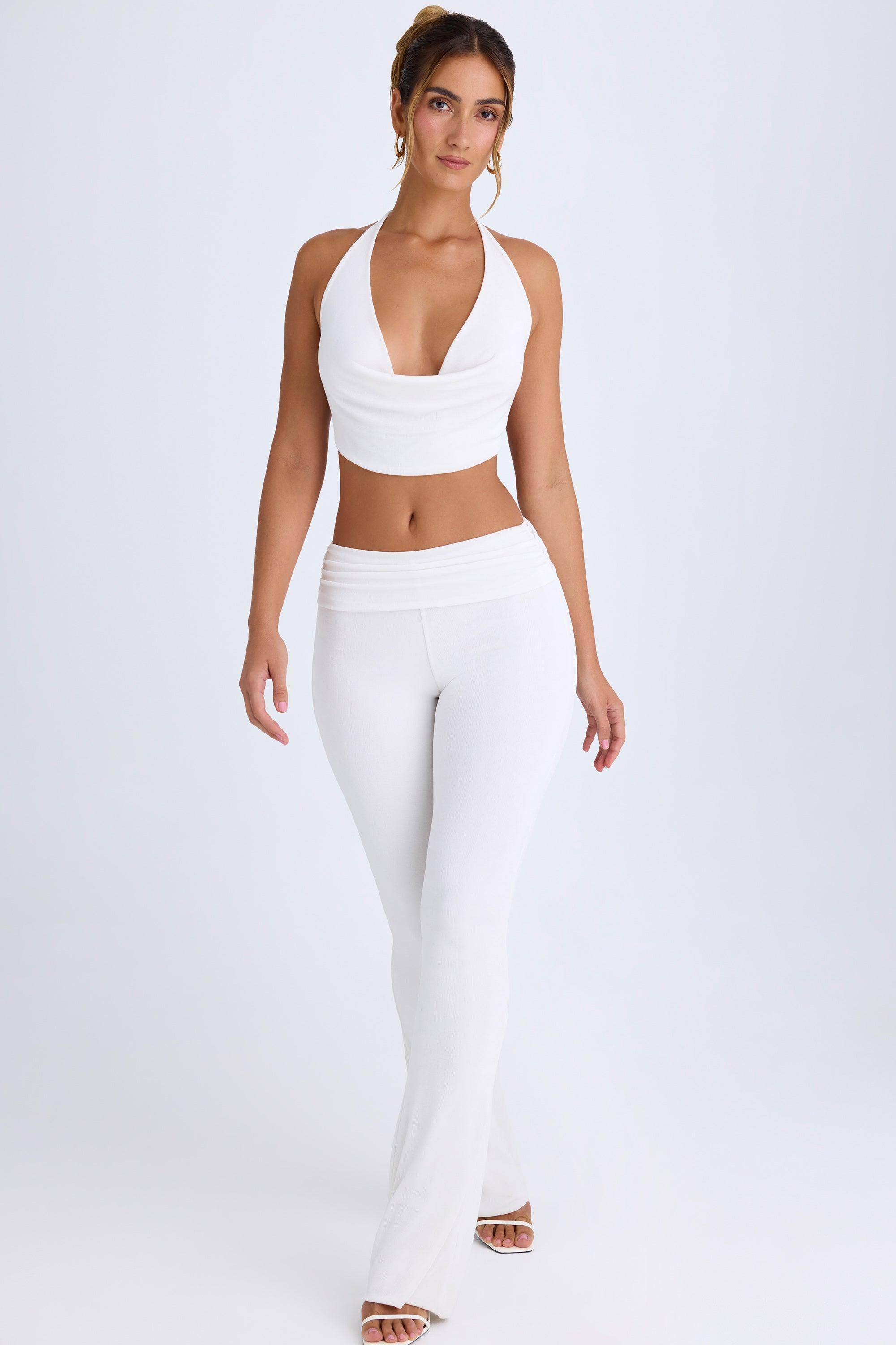 Ruched Mid-Rise Trousers in White Product Image