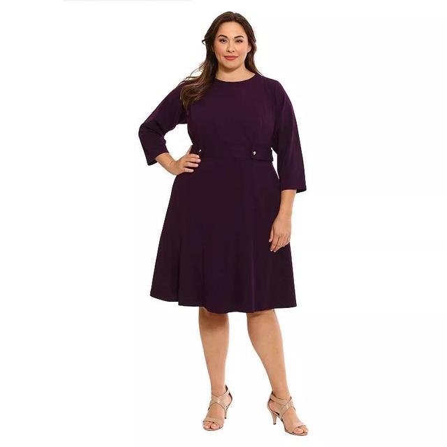 Plus Size London Times 3/4 Length Sleeve Fit & Flare Midi Dress, Womens Black Product Image