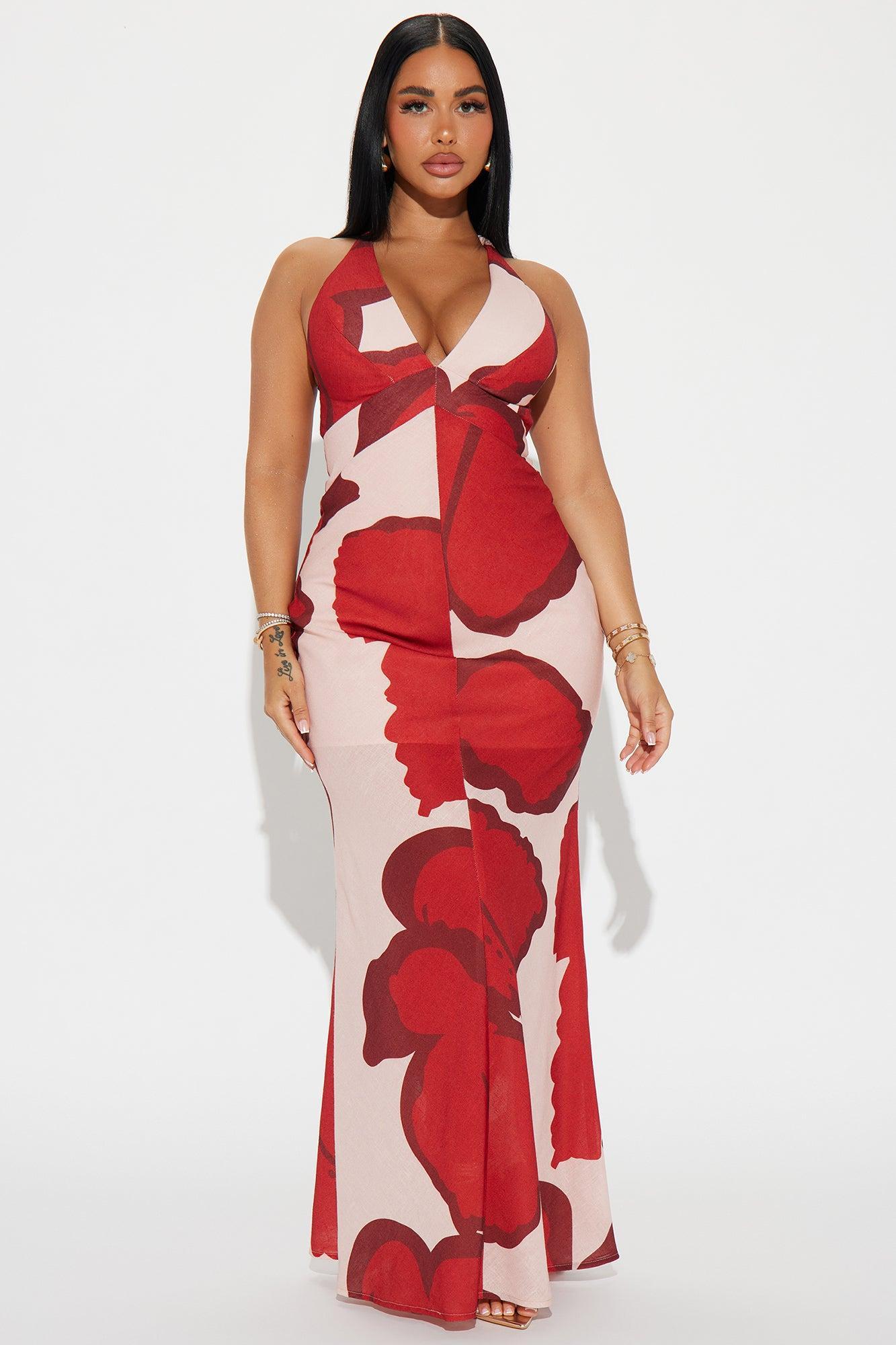 Loving Life Linen Maxi Dress - Red/combo Product Image