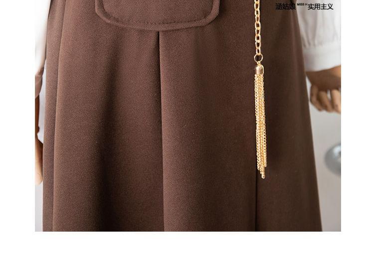 High Waist Plain Midi A-Line Skirt Product Image