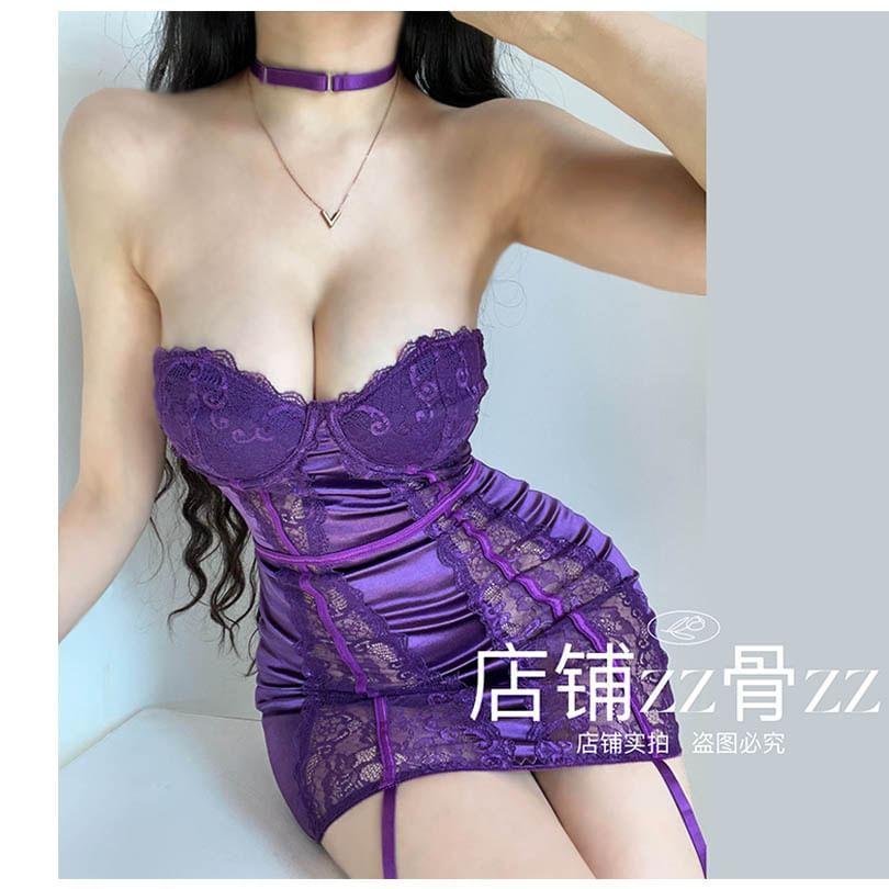 Strapless Lace Panel Mini Bodycon Corset Dress Product Image