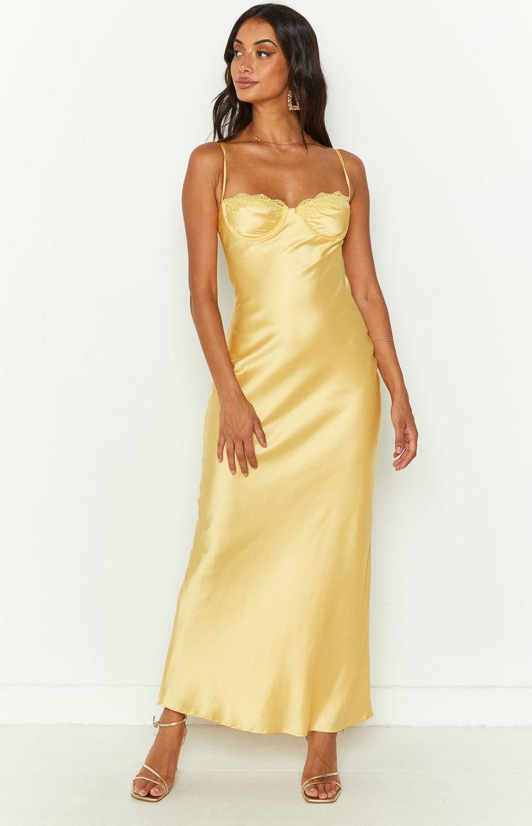 Mariana Yellow Lace Bust Midi Dress Product Image