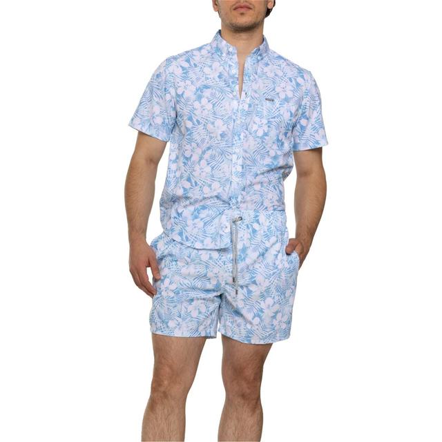 Vintage Summer Flower Print Button Shirt and Boardshorts Cabana Set - Short Sleeve Product Image