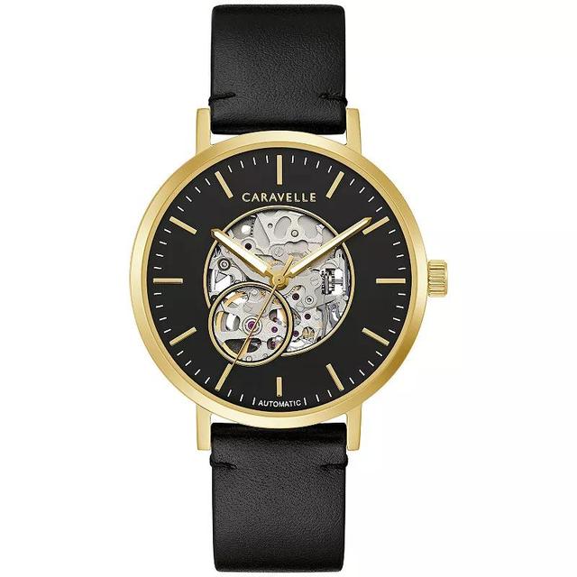 Caravelle Designed by Bulova Mens Automatic Black Leather Strap Watch 39.5mm Product Image