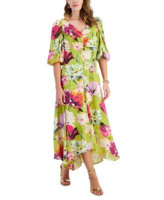 Taylor Womens Satin 3/4-Sleeve V-Neck Midi Dress Product Image