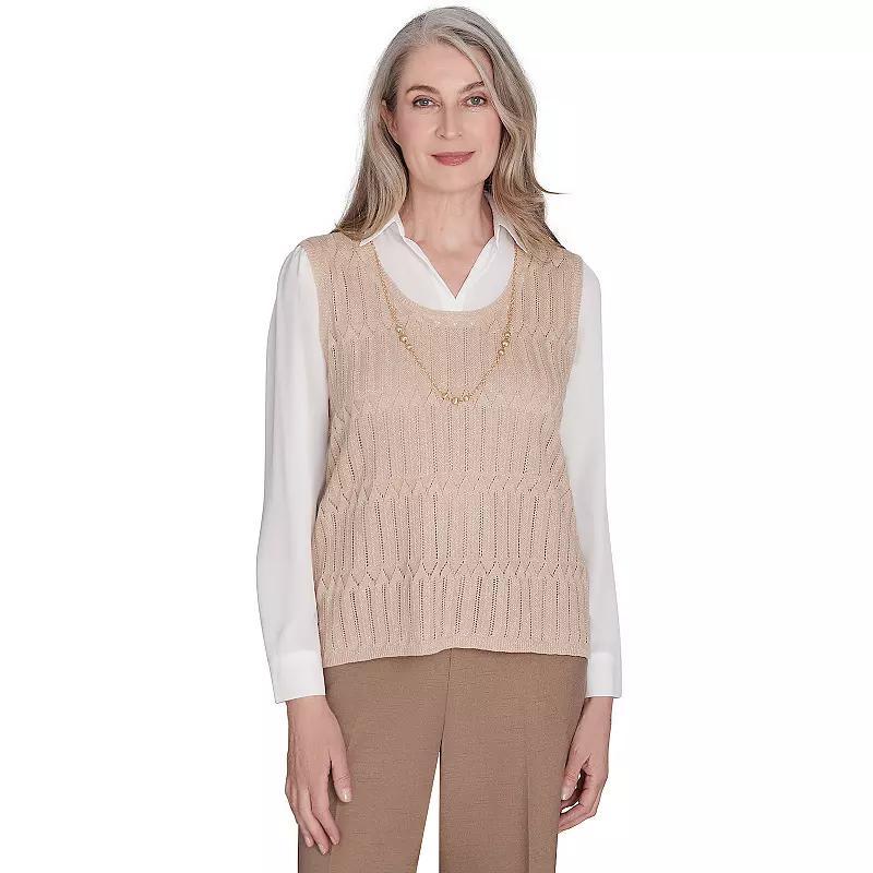 Petite Alfred Dunner Two-In-One Textured Vest with Detachable Necklace, Womens Product Image