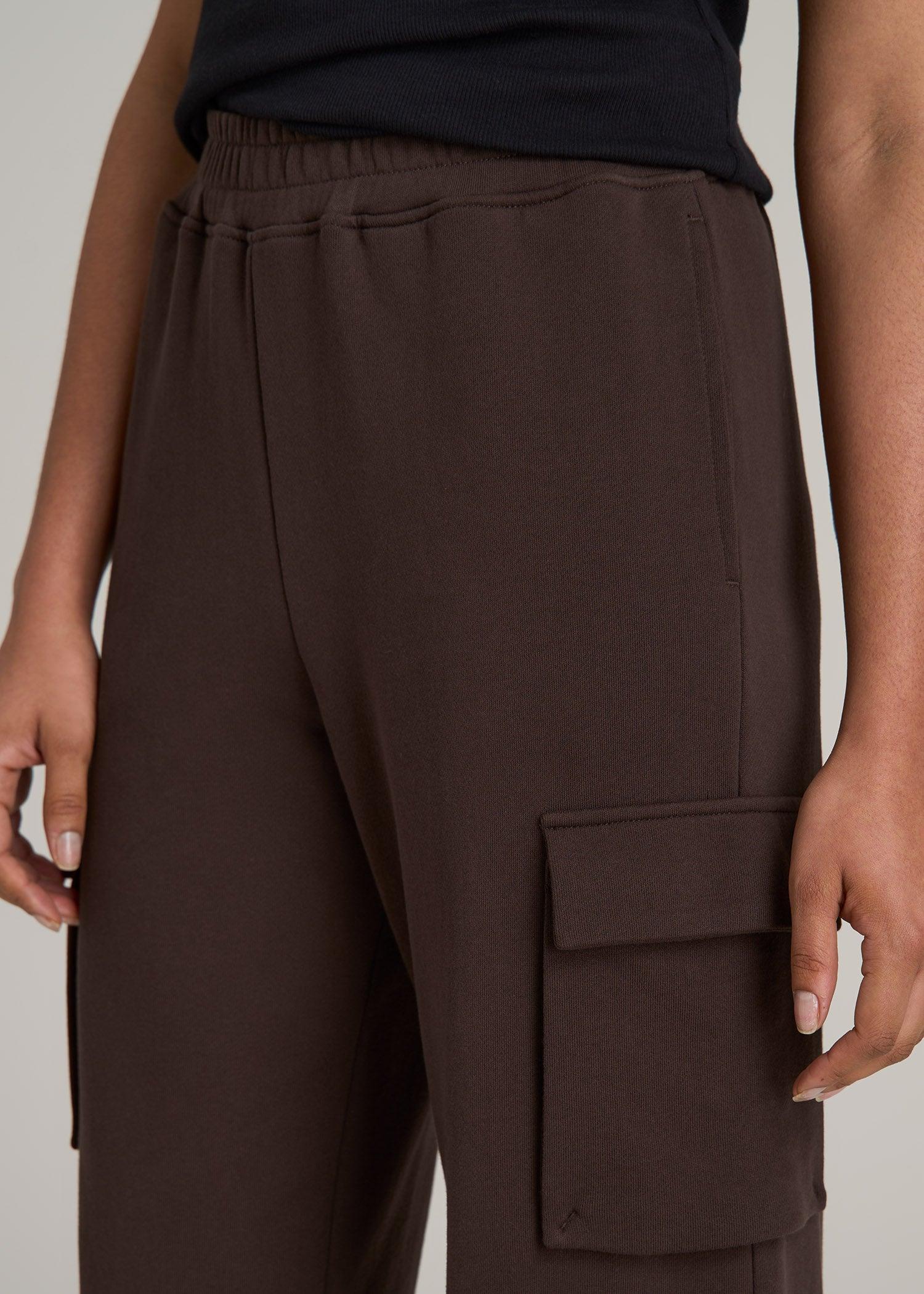 French Terry Wide Leg Cargo Sweatpants for Tall Women in Espresso Product Image