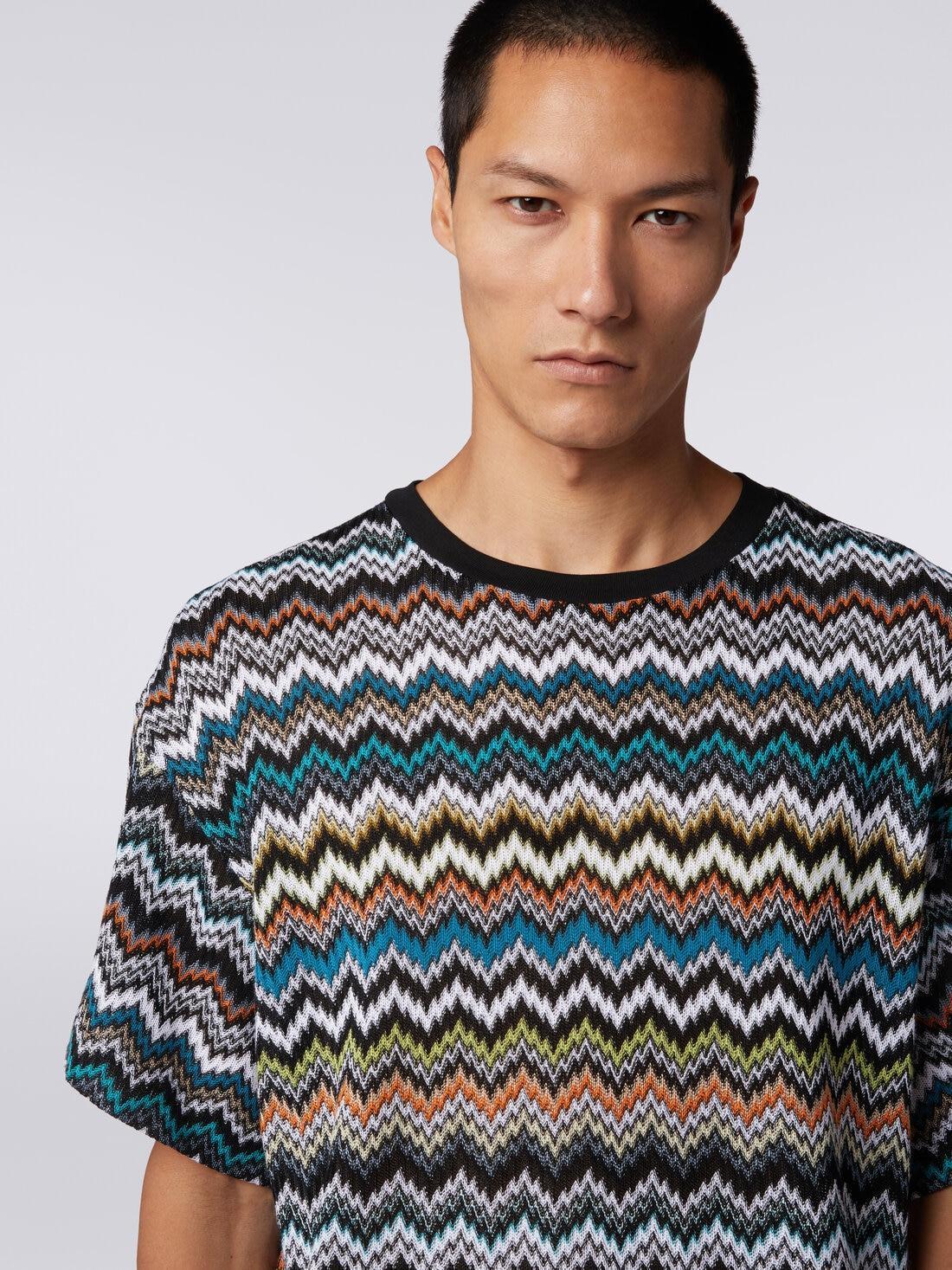 Crew-neck T-shirt in zigzag cotton knit Multicoloured | Missoni Product Image