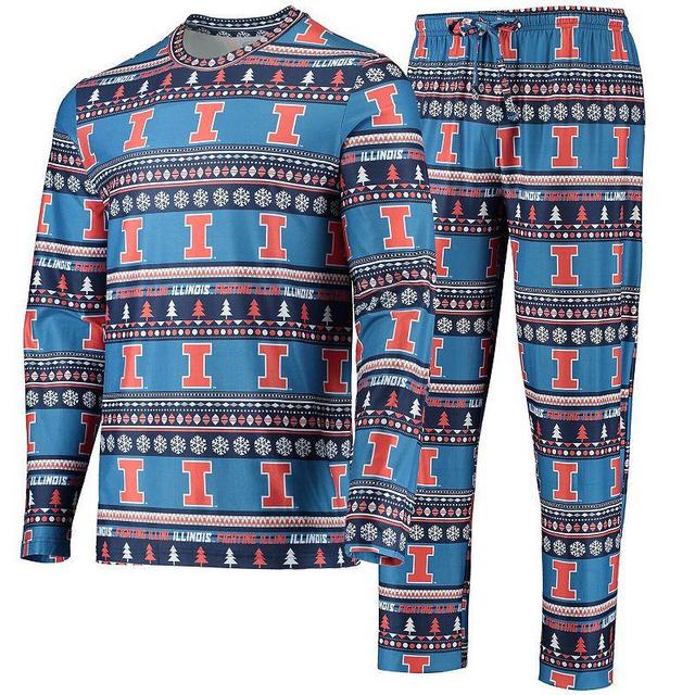 Mens Concepts Sport Blue Illinois Fighting Illini Ugly Sweater Long Sleeve T-Shirt and Pants Sleep Set Product Image