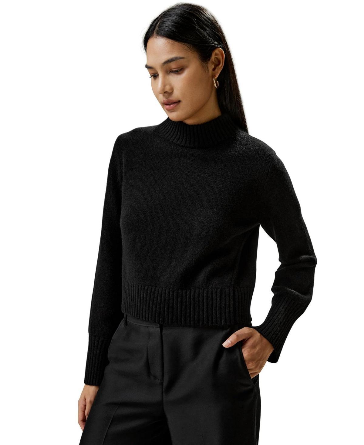 Women's Ribbed Collar and Hemline Wool Cashmere Sweater for Women Product Image