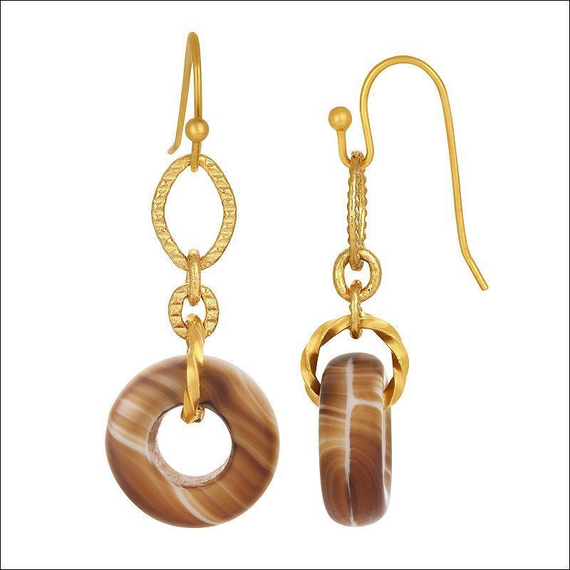 1928 Gold Tone Link Glass Open Circle Drop Earrings, Womens, Brown Product Image