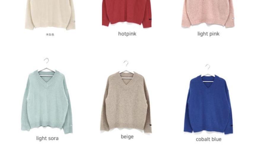 V-Neck Plain Sweater Product Image