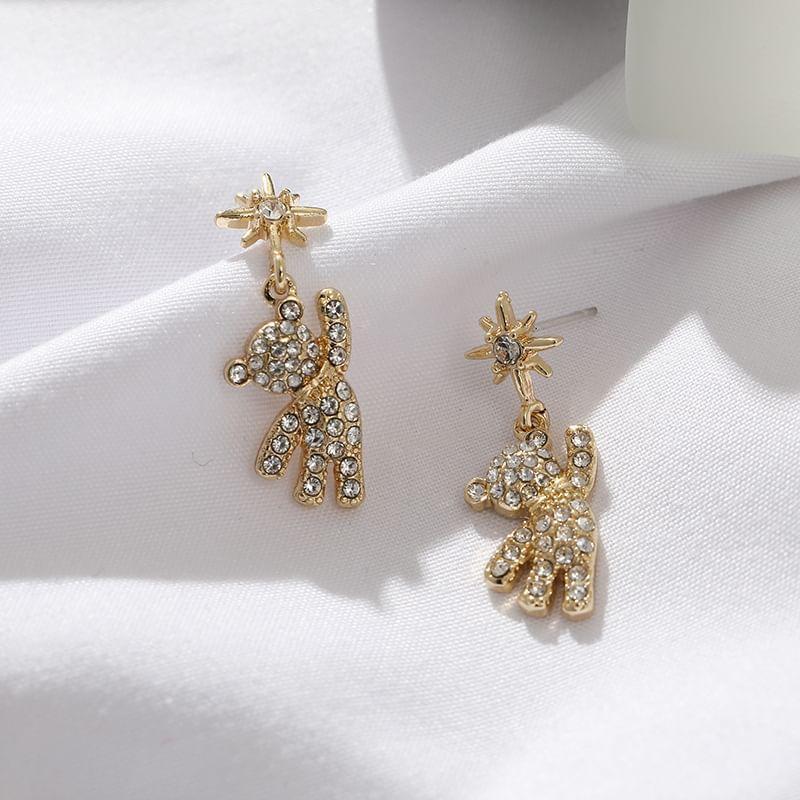 Rhinestone Bear Drop Earring Product Image