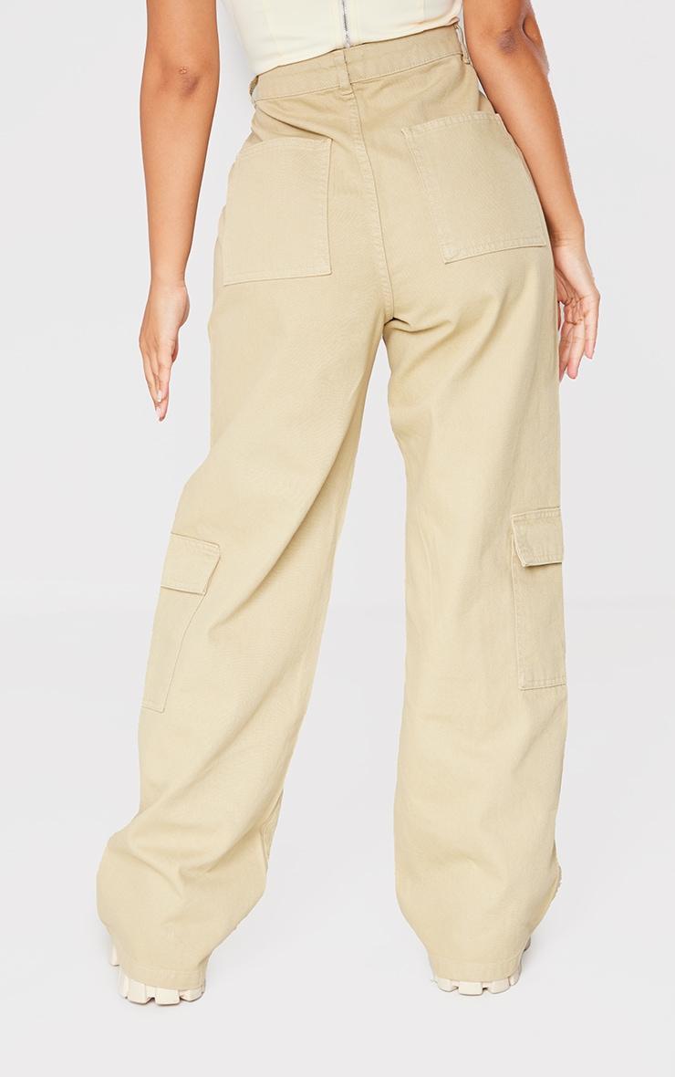 Petite Olive Cargo Pocket Baggy Wide Leg Jeans Product Image