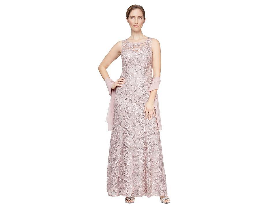 Alex Evenings Long Sleeveless Embroidered Dress (Blush) Women's Dress Product Image