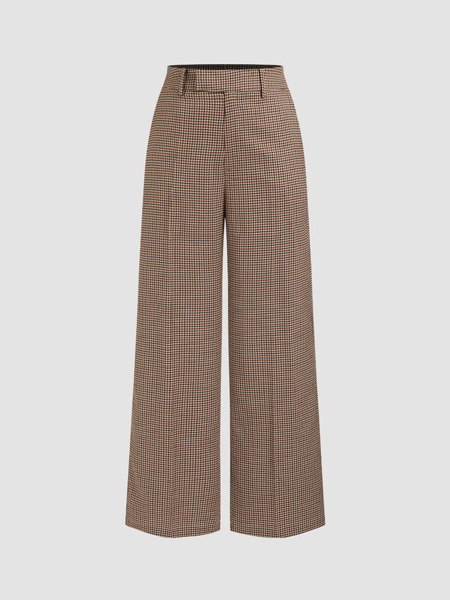 Mid Rise Houndstooth Pocket Wide Leg Trousers Product Image