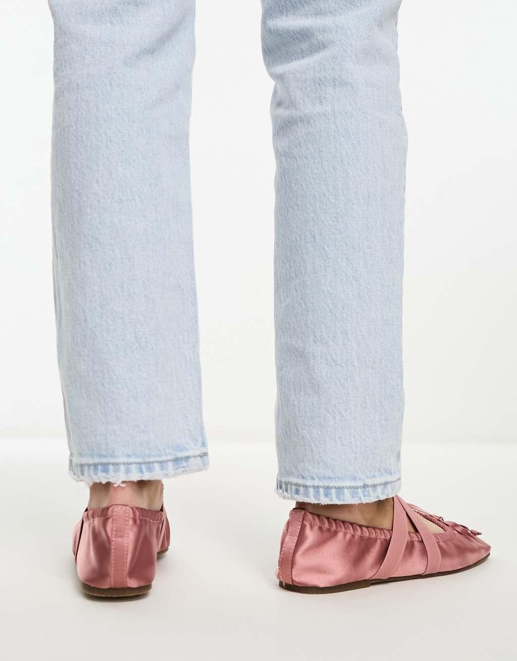 ASOS DESIGN Los Angeles ruched ballet flat in rose satin Product Image