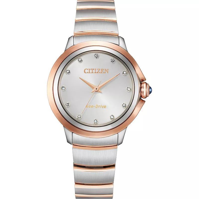 Citizen Eco-Drive Womens Ceci Two-Tone Stainless Steel Bracelet Watch - EM0956-54A Rose Tone Silver Product Image