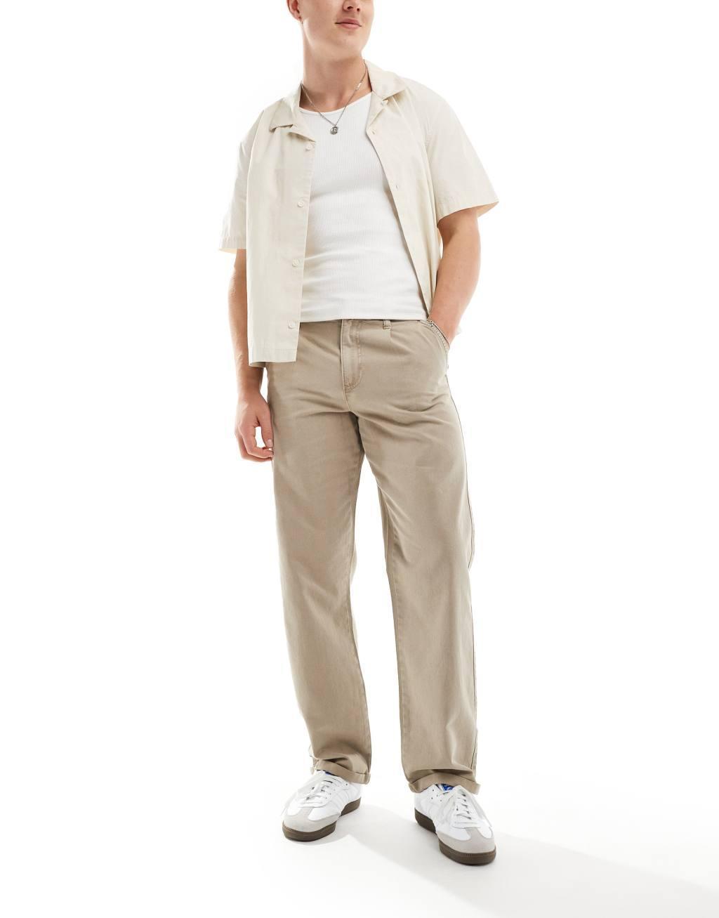 ASOS DESIGN baggy chino pants in washed beige  Product Image