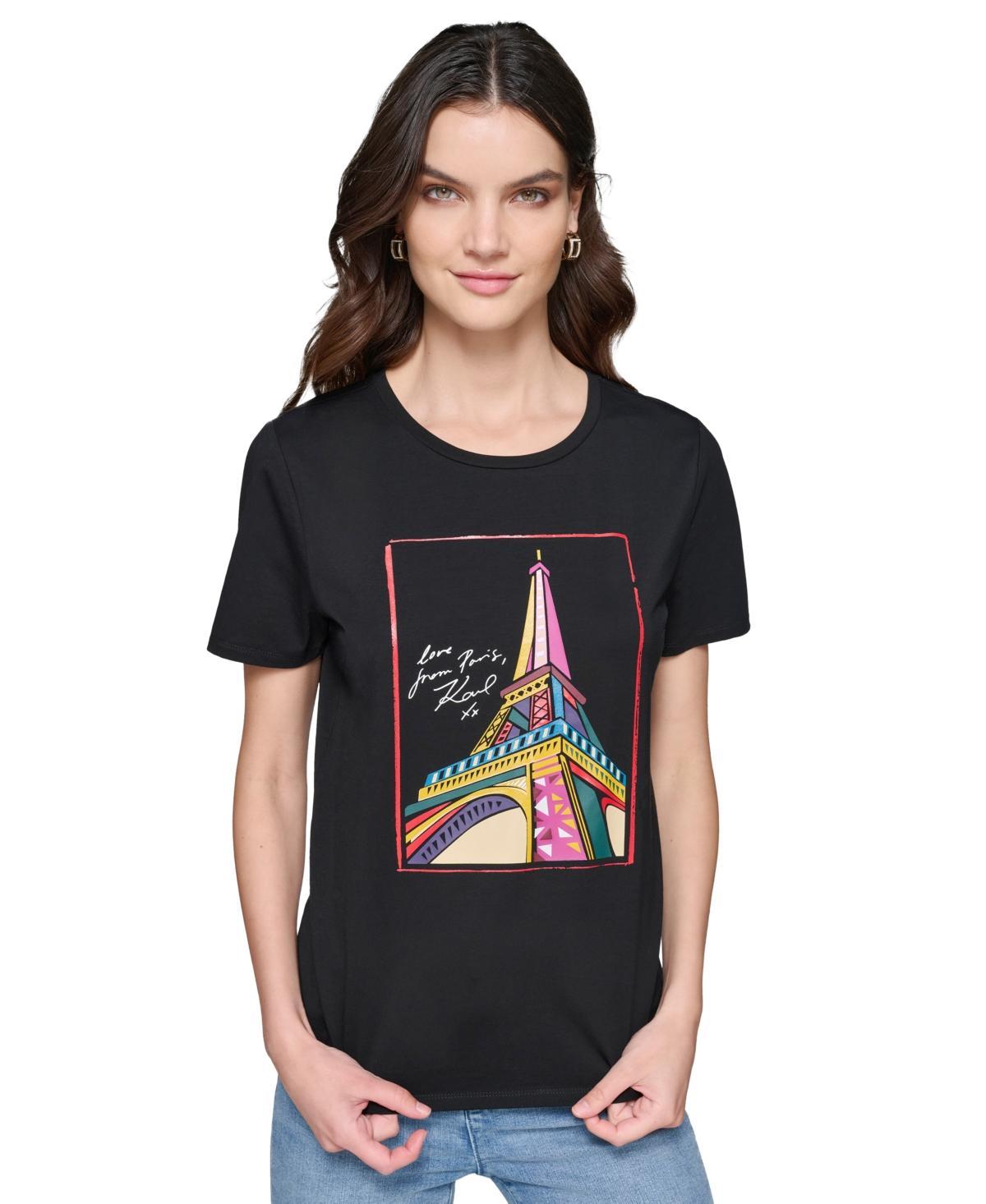 Karl Lagerfeld Paris Womens Eiffel Tower Graphic T-Shirt Product Image