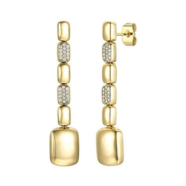 14k Gold Plated Cubic Zirconia Rectangle Link Linear Drop Earrings, Womens, Gold Tone Product Image