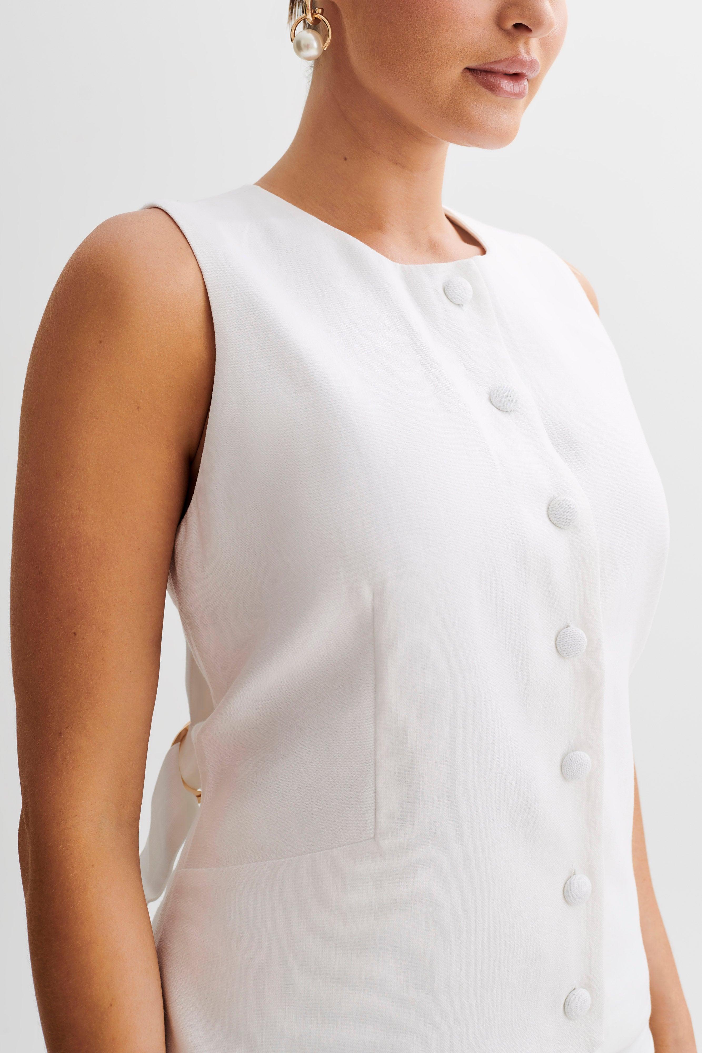 Laurence Sleeveless Linen Longline Top - White Product Image