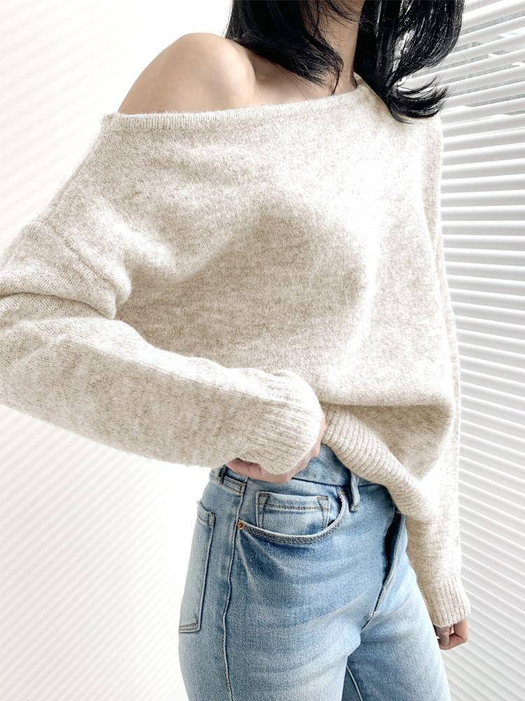 Off Shoulder Plain Oversized Sweater Product Image