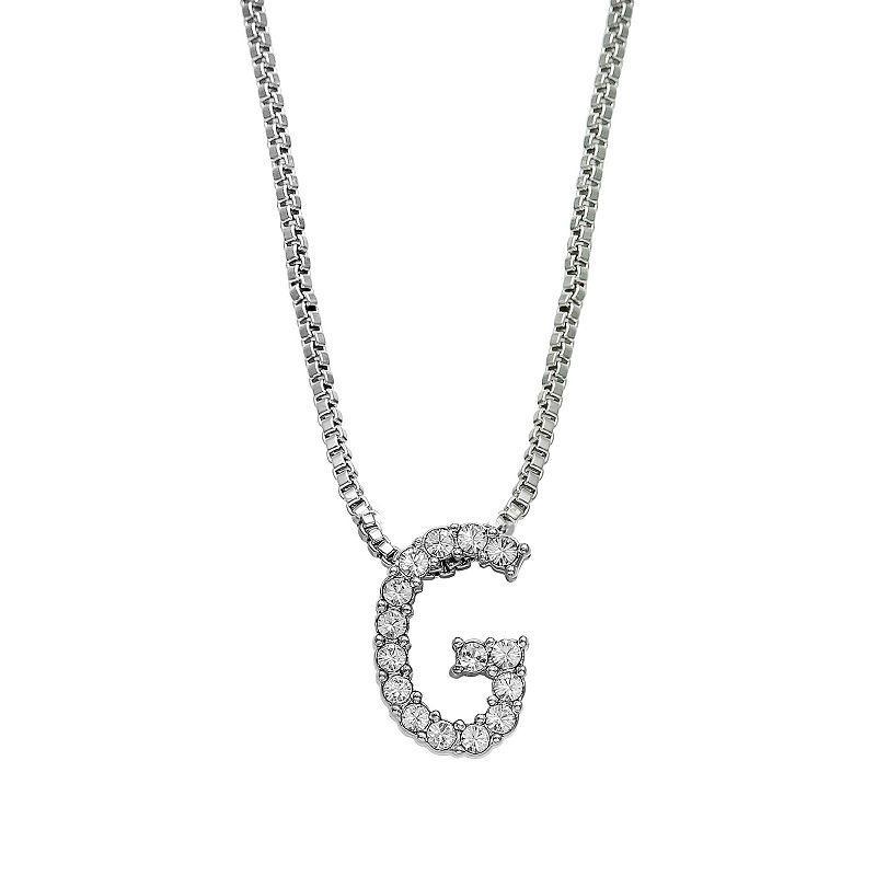 Brilliance Silver Plated Crystal Initial Pendant, Womens White Product Image