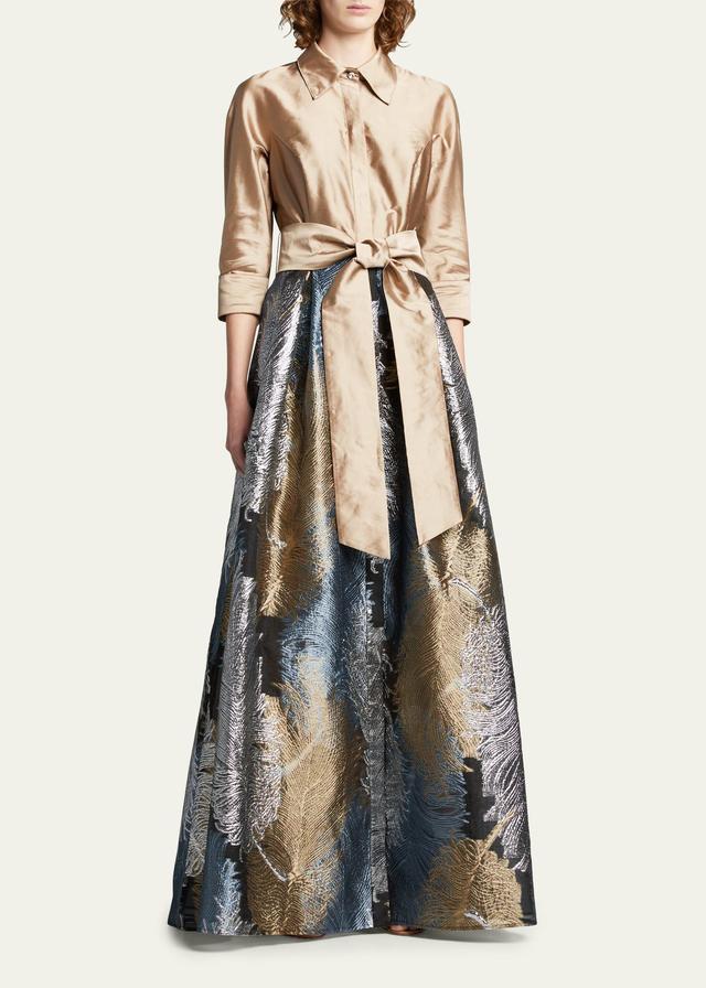 Womens Two-Tone Feather Jacquard Shirt Gown Product Image