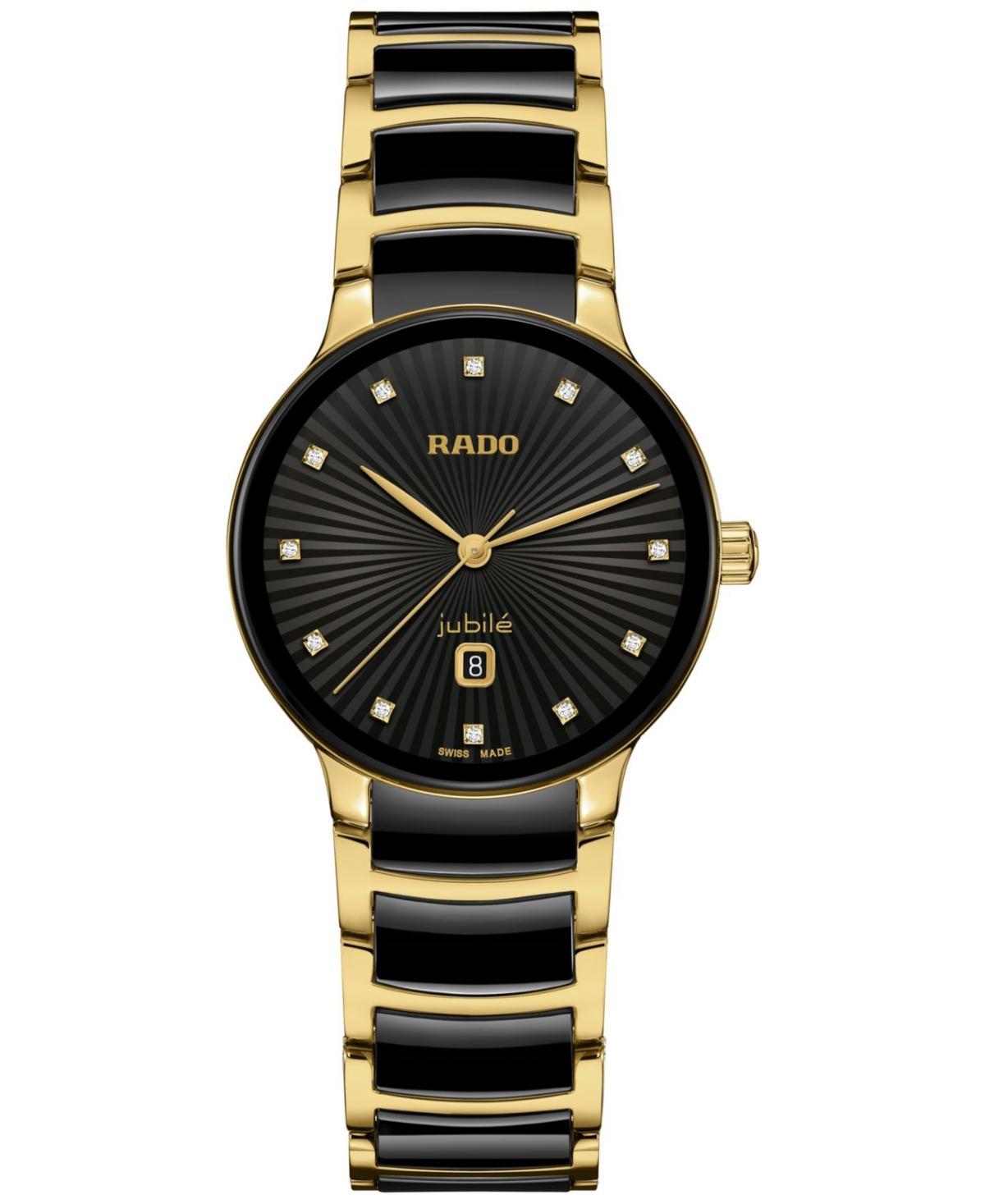 Rado Womens Swiss Centrix Diamond (1/20 ct. t.w. Ceramic & Gold Pvd Bracelet Watch 31mm - Black Product Image