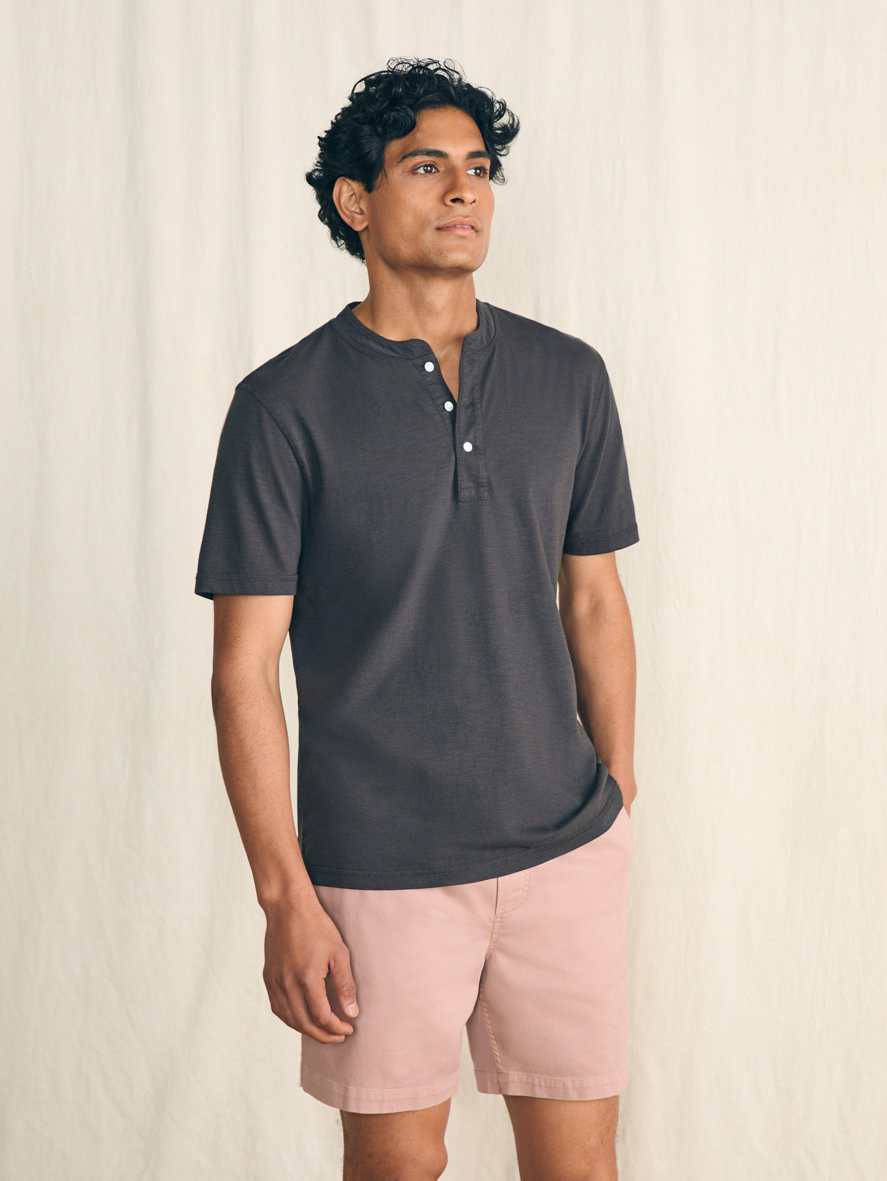 Short-Sleeve Sunwashed Henley - Washed Black Male Product Image