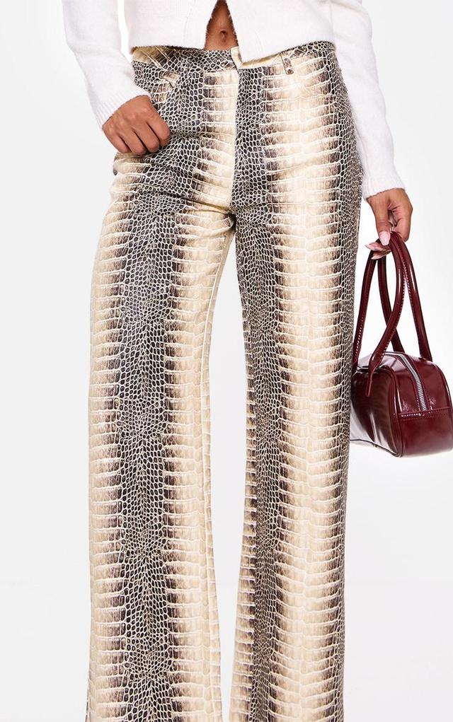 Brown Denim Low Waist Snake Print Wide Leg Jeans Product Image