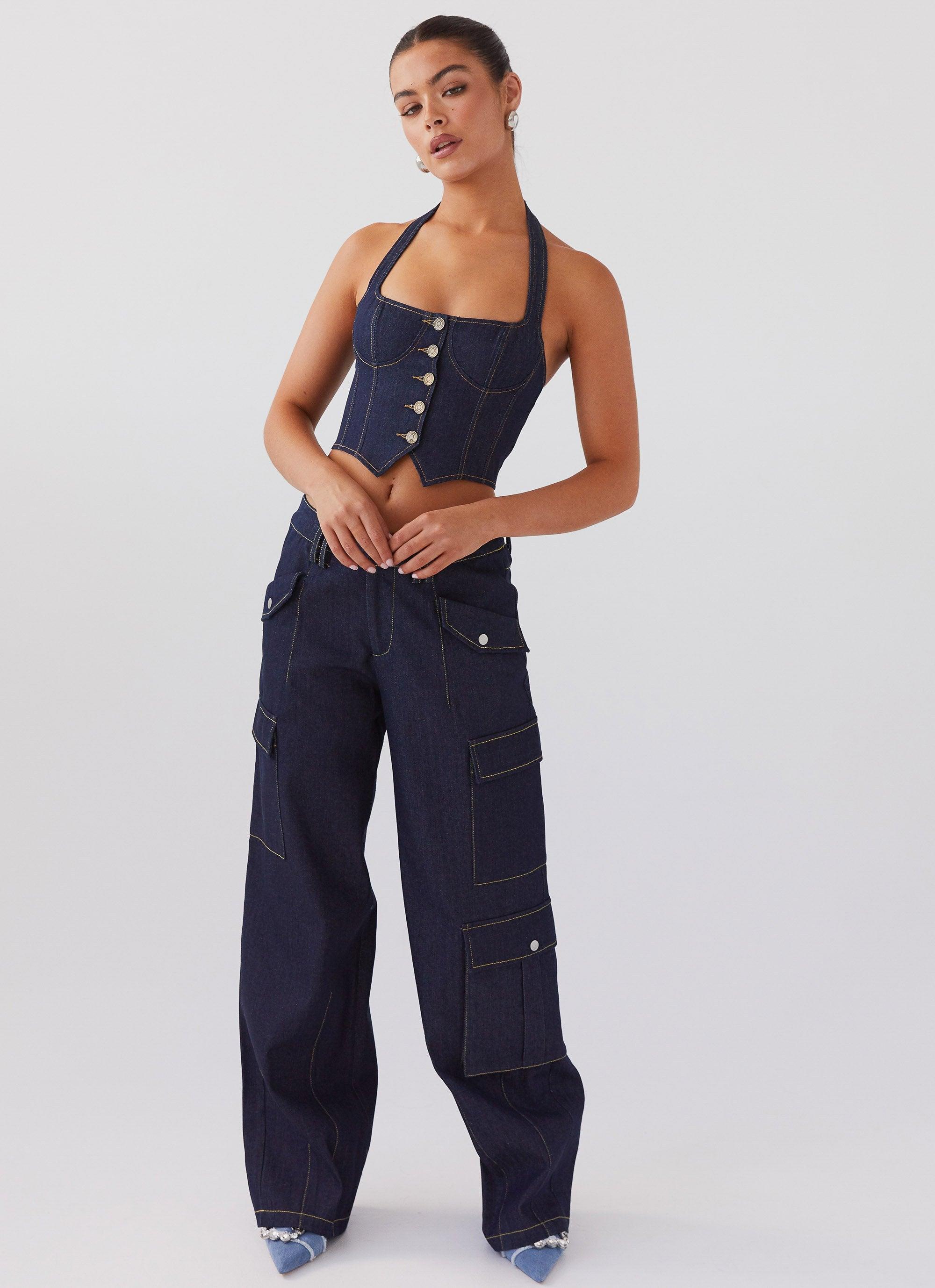 Greedy Denim Cargo Pants - Indigo Product Image