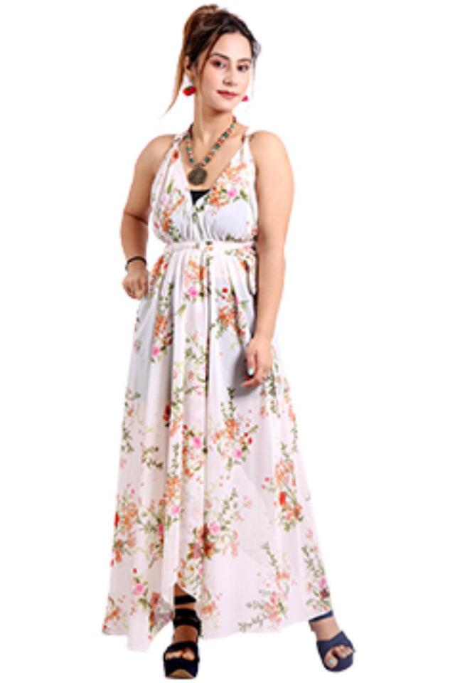 Sheer Halter Coverup/Dress in White Floral Print Product Image