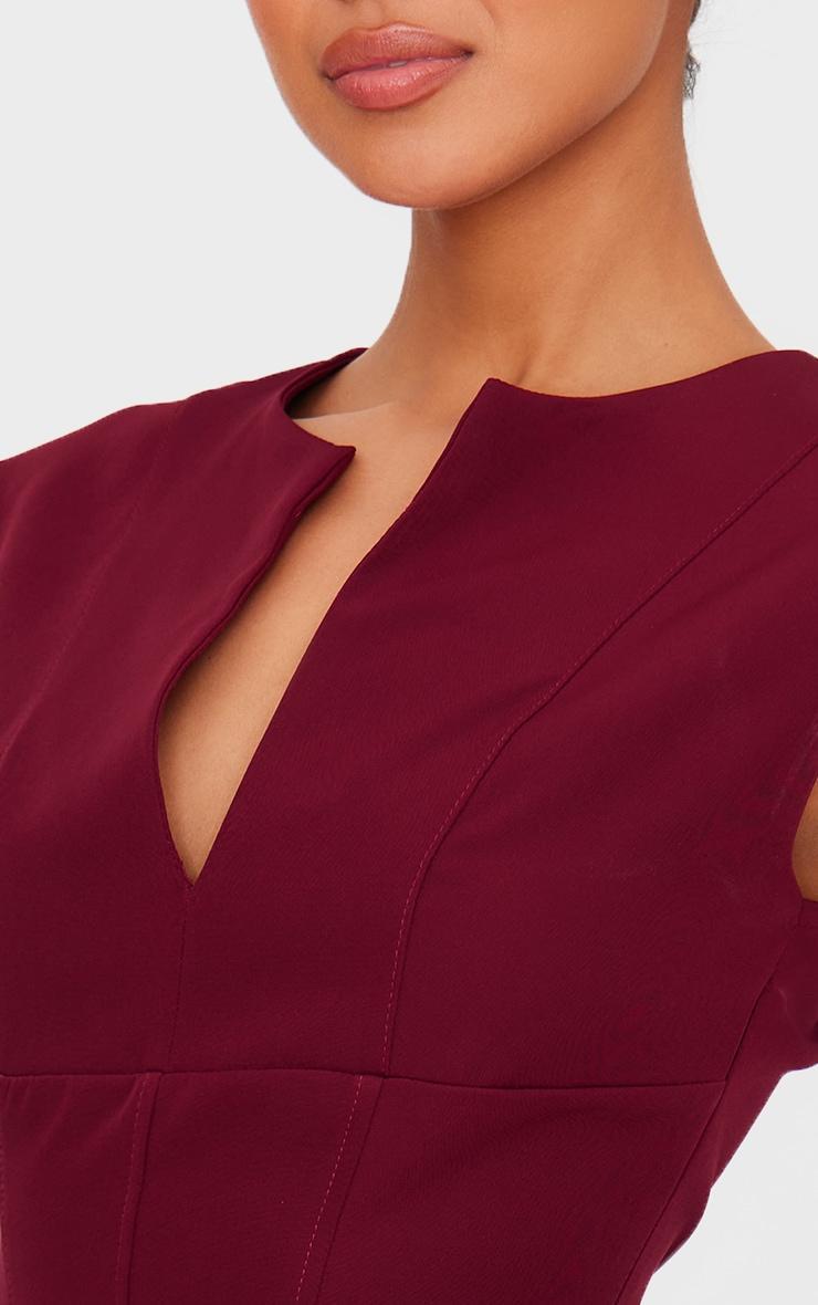 Burgundy Tailored Woven Plunge Cap Sleeve Cinched Waist Long Top Product Image