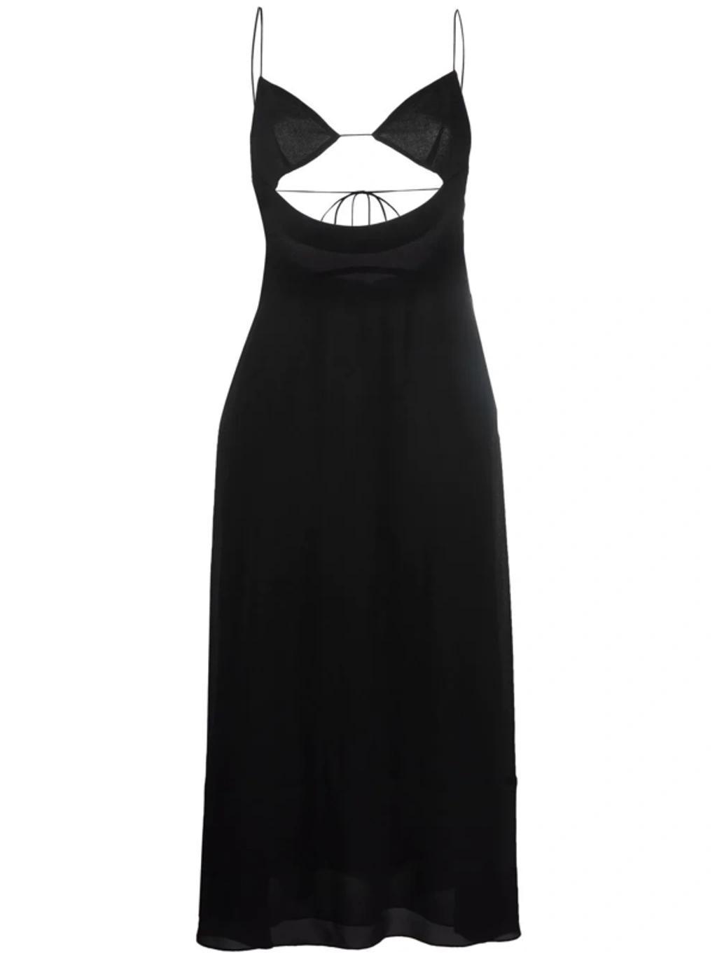 Open-back Cutout Crepe De Chine Midi Dress In Noir Product Image