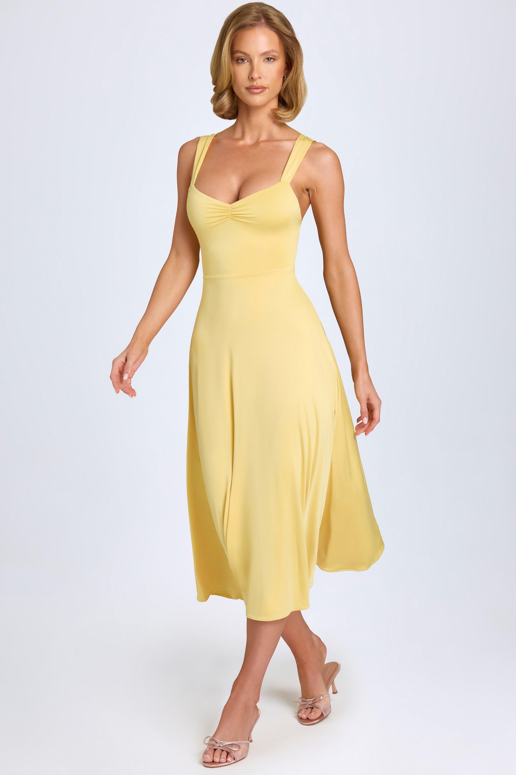 Sweetheart-Neck Ruched Midaxi Dress in Pastel Yellow Product Image