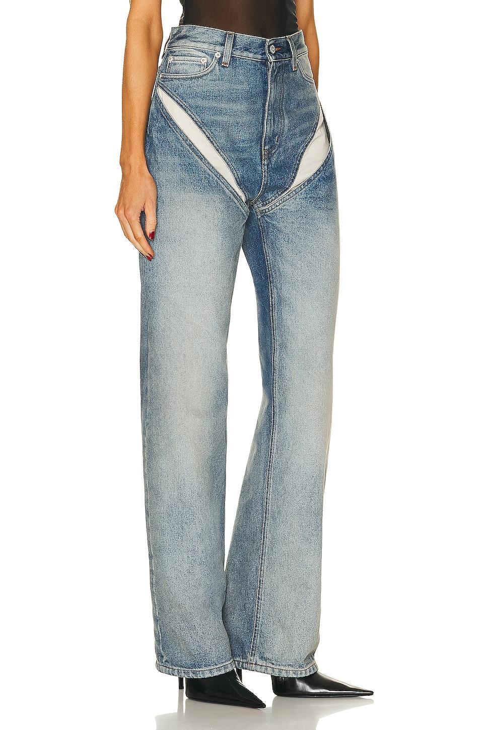 Y/Project Cut Out Jean in Rinsed Blue - Blue. Size 24 (also in ). Product Image