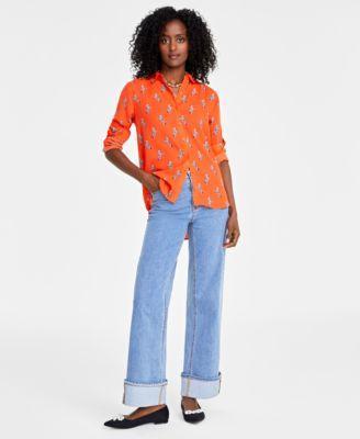 On 34th Womens Crepe Shirt Wide Cuff Jeans Created For Macys Product Image